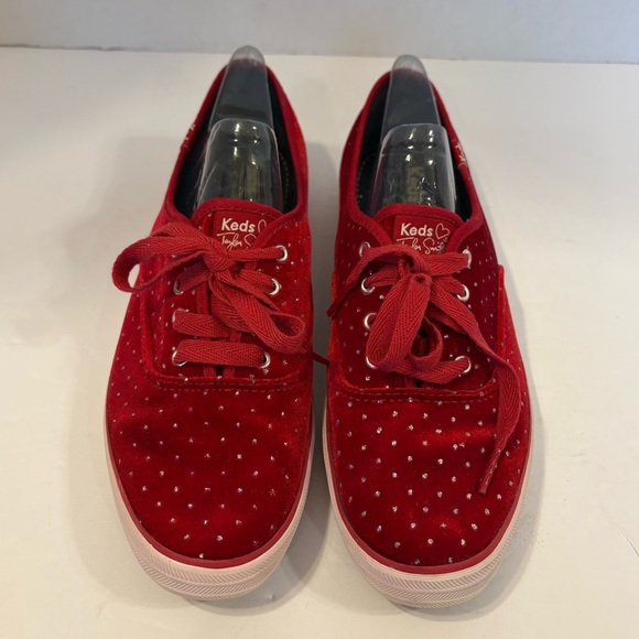 Keds Taylor Swift red velvet rhinestone accented tour sneakers size 8.5 - Picture 13 of 13